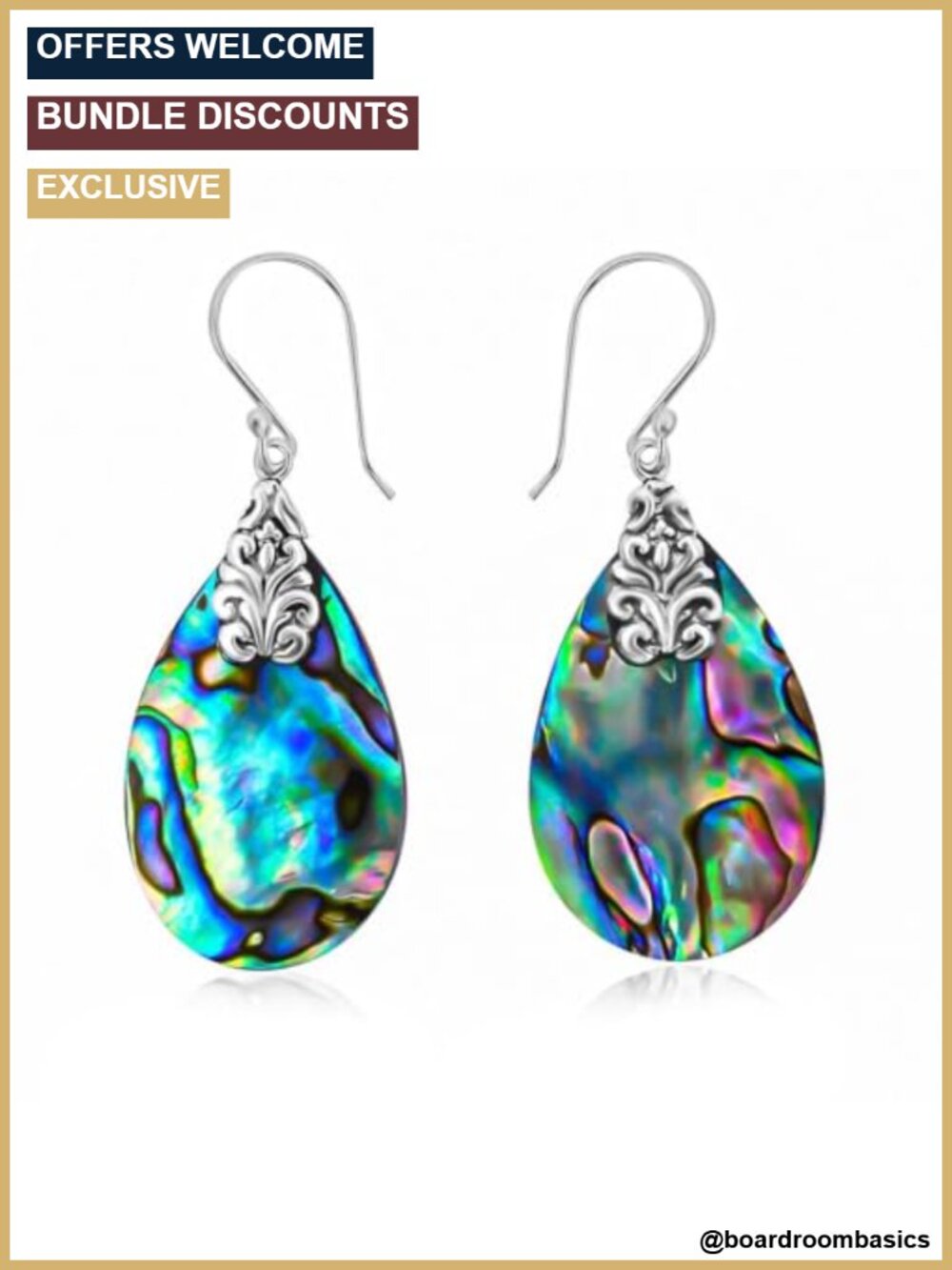 Abalone Shell Drop Dangle Earrings 925 Sterling Silver Teardrop
